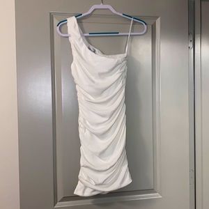 White mini one shoulder dress
